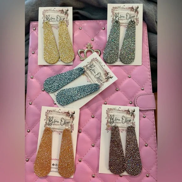 5 pairs of Glitter Teardrop Earrings,fish hook backs - Picture 1 of 2